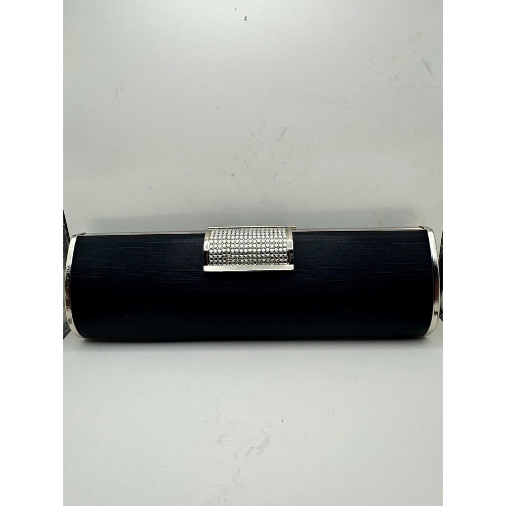 Arden B Black Rhinestone Clasp Small Clutch Evening Bag Silver Chain Strap